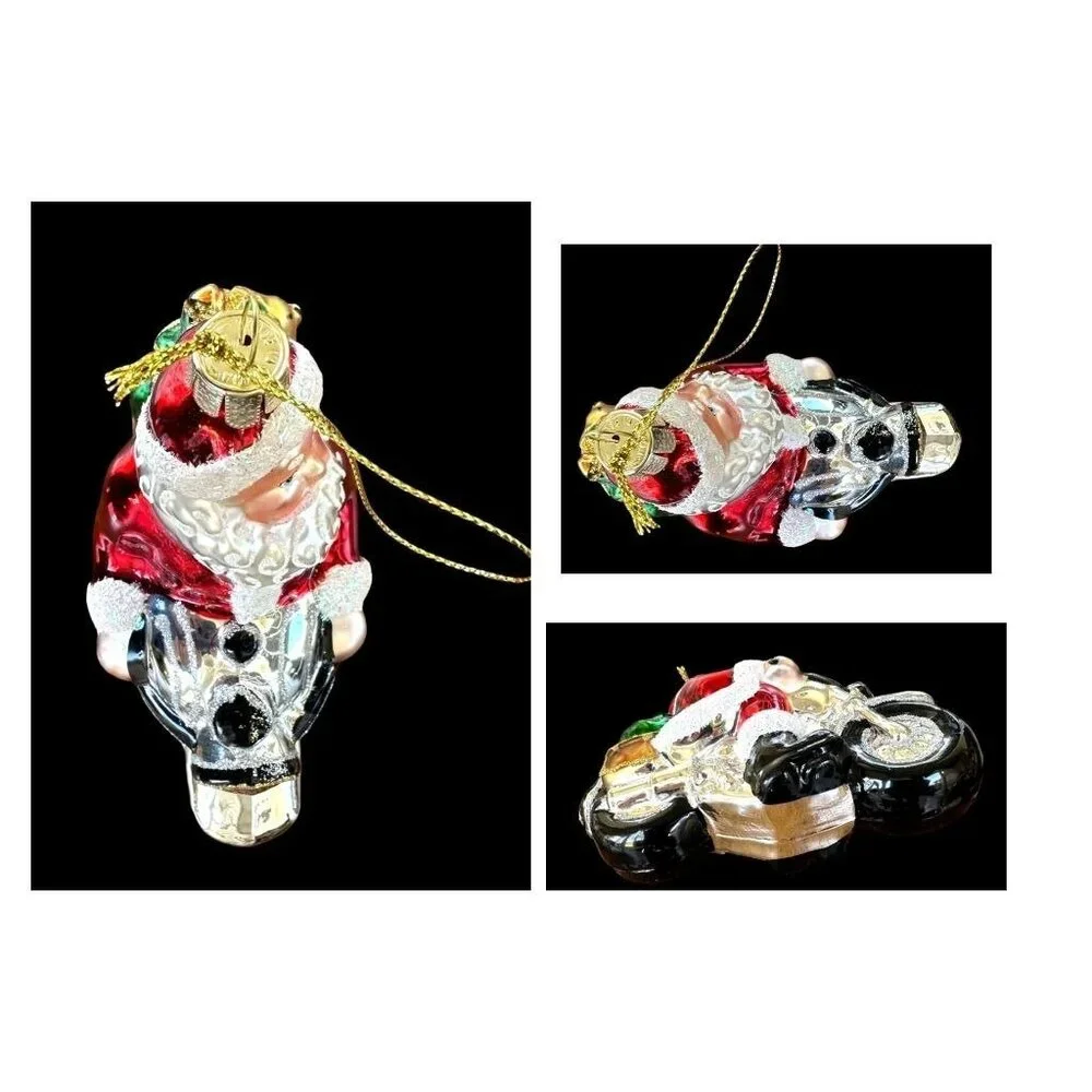Santa Claus Motorcycle Christmas Ornament New Sleigh Toys North Pole Bike READ